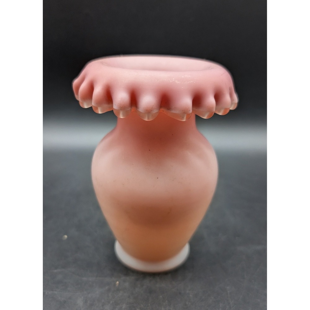Antique Victorian Peachblown Art Glass Vase Ruffled Rim Pink Satin Matte 5"